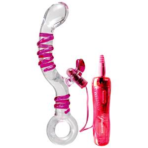 Vibra-Lum 16, dildo curva-G de cristal soplado + estimulador
