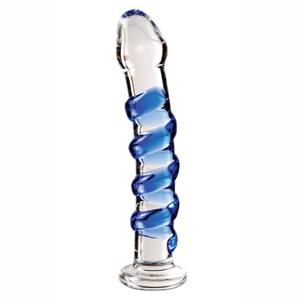 Dildo de cristal soplado con relieve de espiral redondeada