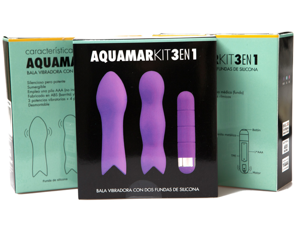 Kit Aquamar 3 en 1, vibrador con fundas de silicona
